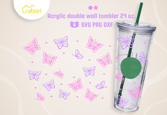 Butterfly Acrylic Tumbler 24oz SVG