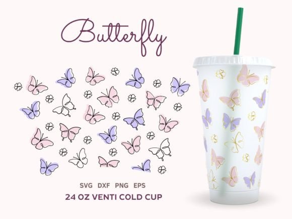 Butterfly Cold Cup Wrap SVG