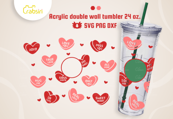 Candy Heart Acrylic Cup 24oz SVG