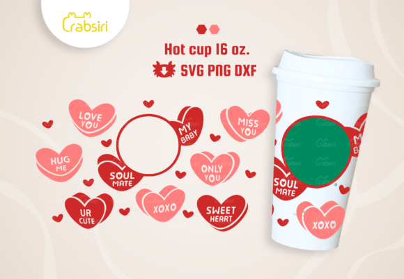 Candy Heart Hot Cup 16oz SVG