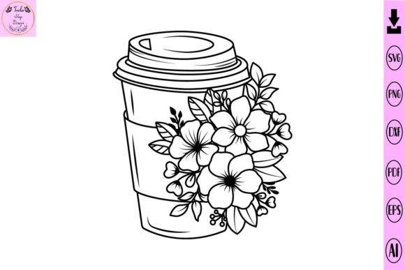 Coffee Cup Flowers Svg