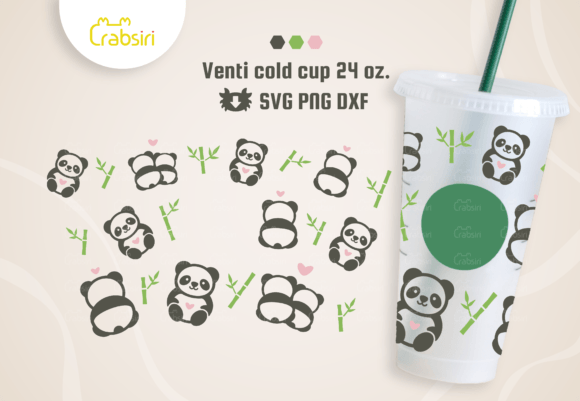 Cute Panda Venti Cold Cup 24oz SVG
