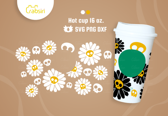 Daisy Skull Hot Cup 16oz SVG