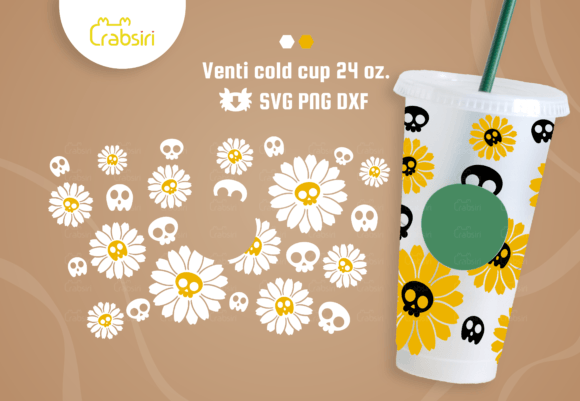 Daisy Skull Venti Cold Cup 24oz SVG