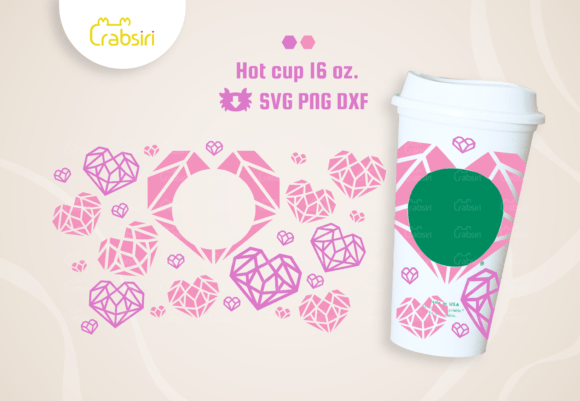 Diamond Heart Hot Cup 16oz SVG