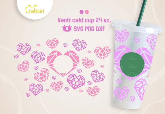 Diamond Heart Venti Cold Cup 24oz SVG