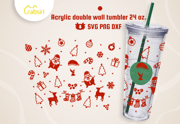 Festive Christmas Acrylic Cup 24oz SVG
