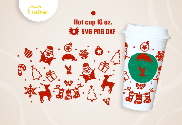 Festive Christmas Hot Cup 16oz SVG
