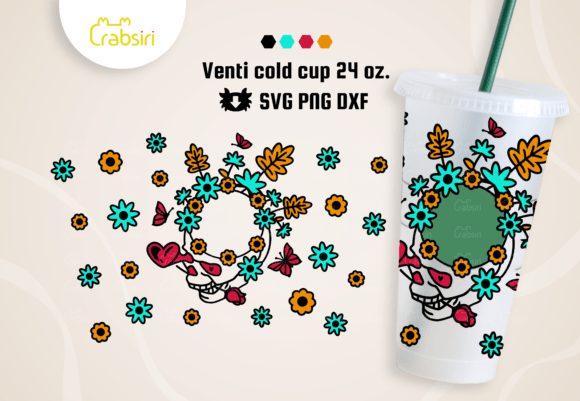 Floral Skull Cold Cup 24oz SVG