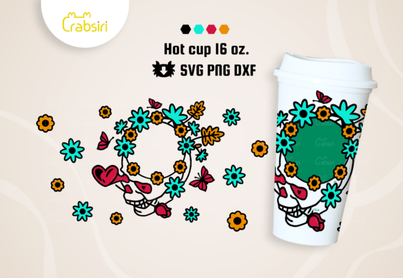 Floral Skull Hot Cup 16oz SVG