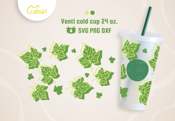Green Ivy Leaves Venti Cold Cup 24oz SVG