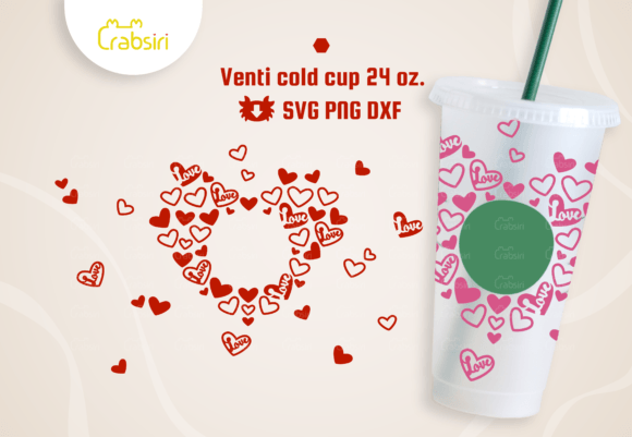 Little Hearts Venti Cold Cup 24oz SVG