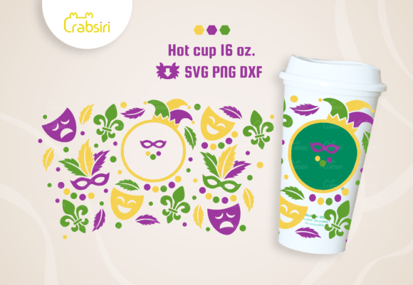 Mardi Gras Hot Cup 16oz SVG