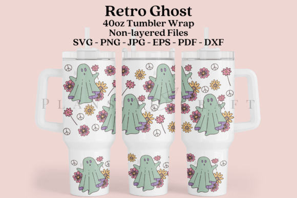 Retro Ghost 40oz Tumbler Wrap SVG
