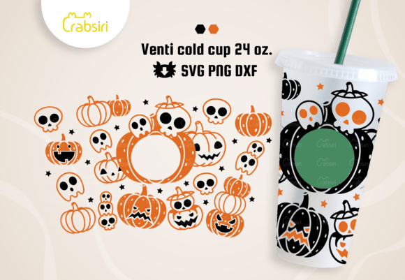 Skull and Pumpkin Cold Cup 24oz SVG
