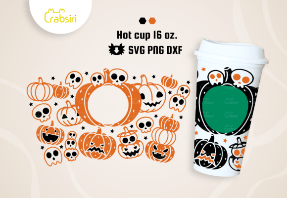 Skull and Pumpkin Hot Cup 16oz SVG
