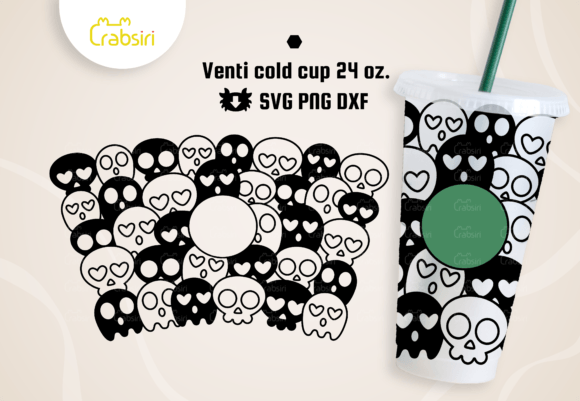 Skull Pattern Venti Cold Cup 24oz SVG