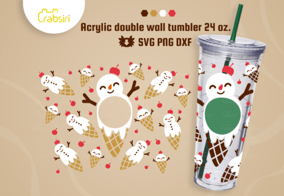 Snowman Ice Cream Acrylic Cup 24oz SVG