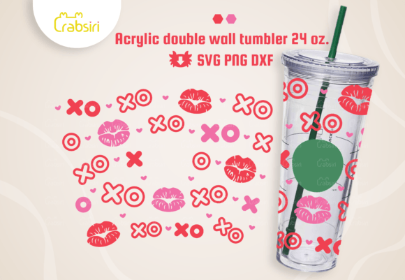 XOXO Kisses Acrylic Cup 24oz SVG
