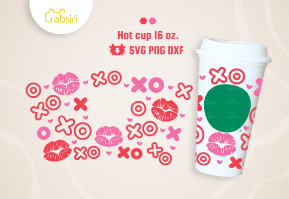 XOXO Kisses Hot Cup 16oz SVG
